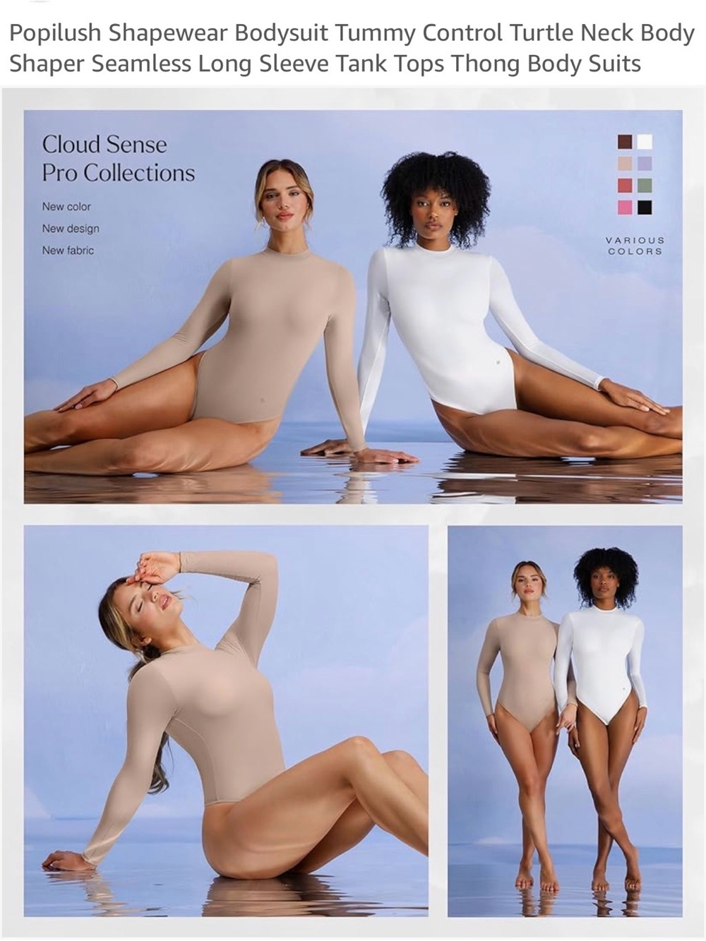 Popilush tummy control seamless shaper long sleeve turtleneck thong bodysuit - Picture 2 of 10